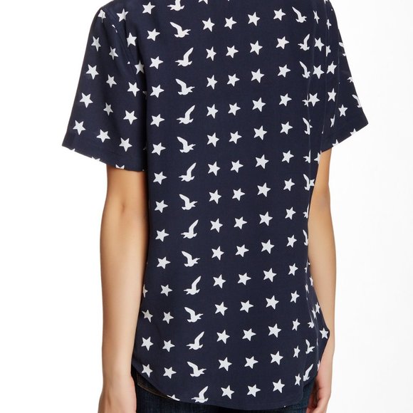Equipment Blue Stars Birds Eagle Riley Silk T-shirt Tee Blouse XS - Picture 3 of 10
